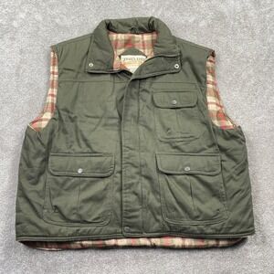 Trails End Mens XL Olive Green Cotton Canvas Plaid Flannel Lined Field Vest